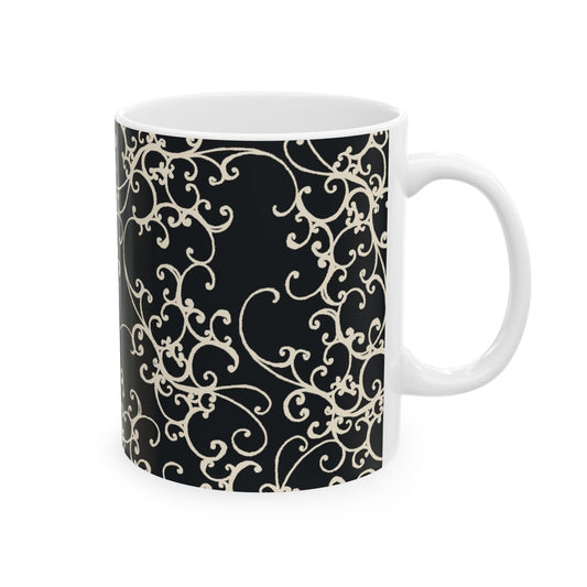 Elegant Scroll Black / Ivory Cup