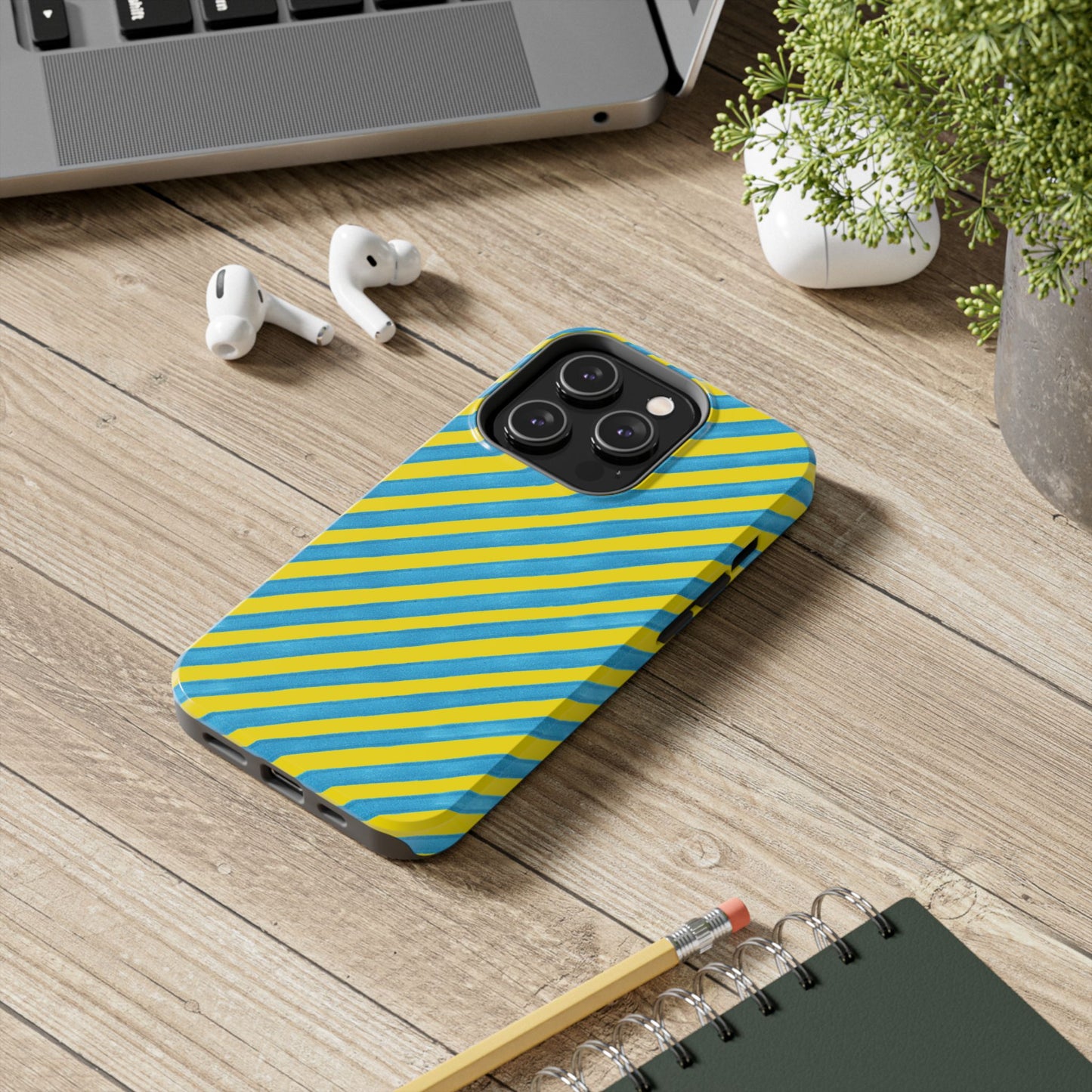 Bias Stripe Turquoise / Yellow Phone Case