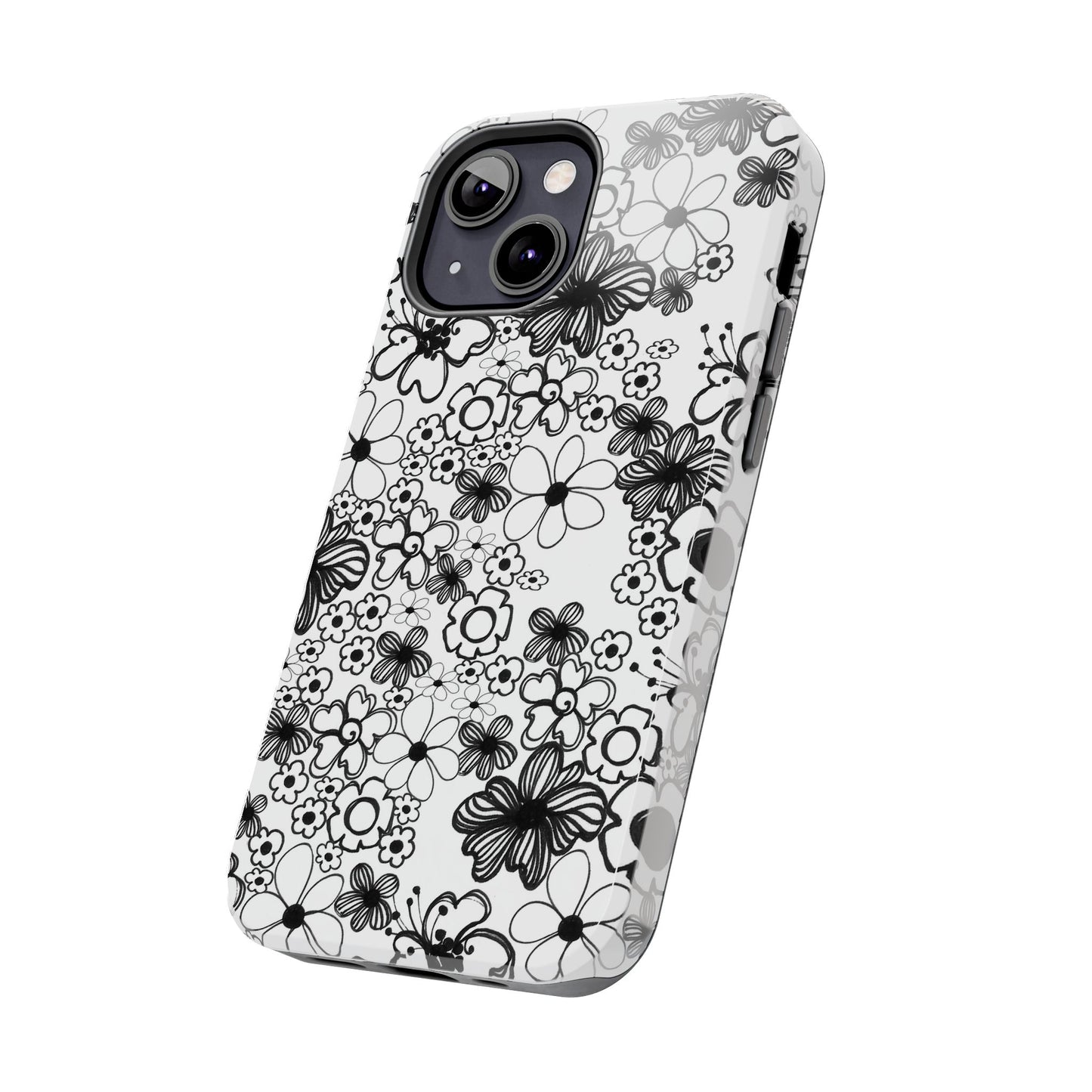 White and Black Flowers Phone Case