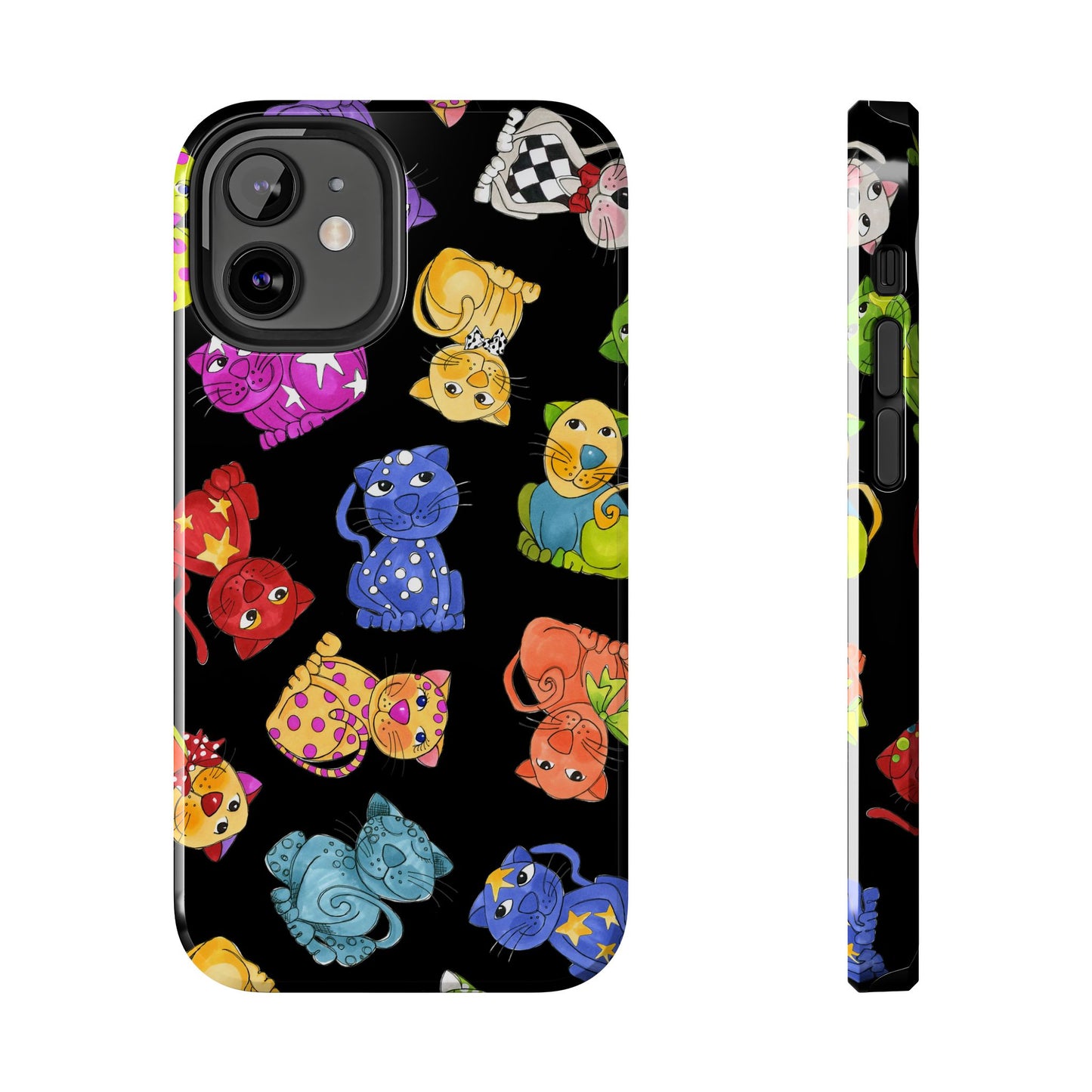 Tossed Happy Cats Black Phone Case