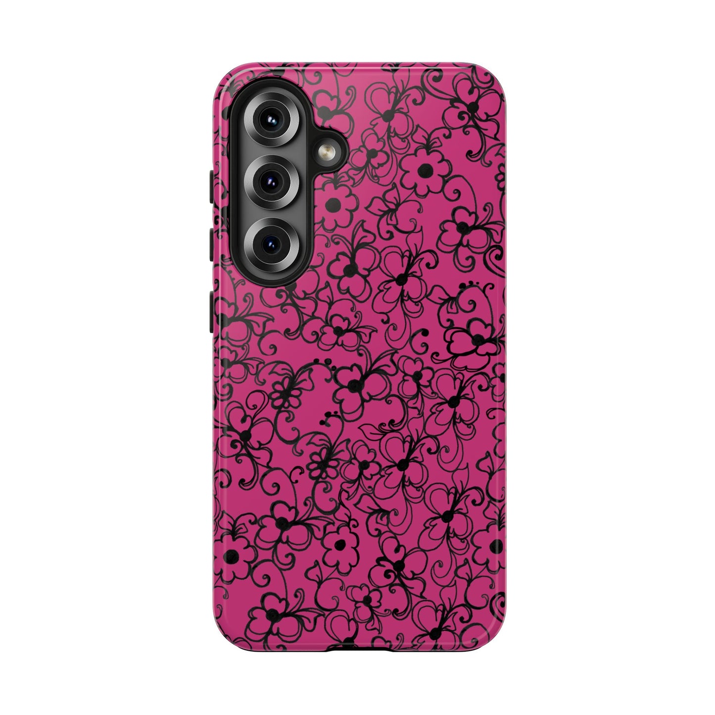 Daisy Jungle Pink / Black Phone Case
