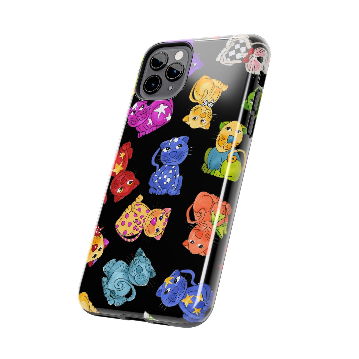 Tossed Happy Cats Black Phone Case