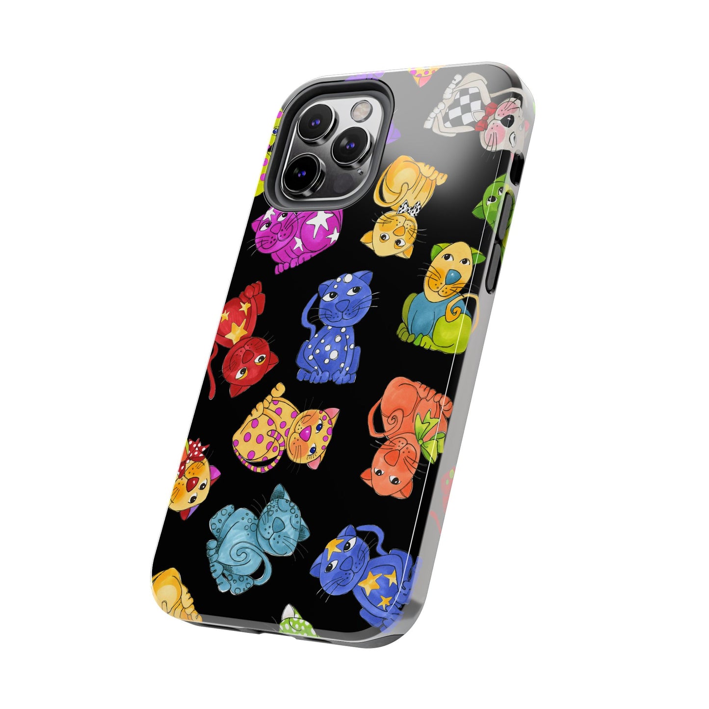 Tossed Happy Cats Black Phone Case