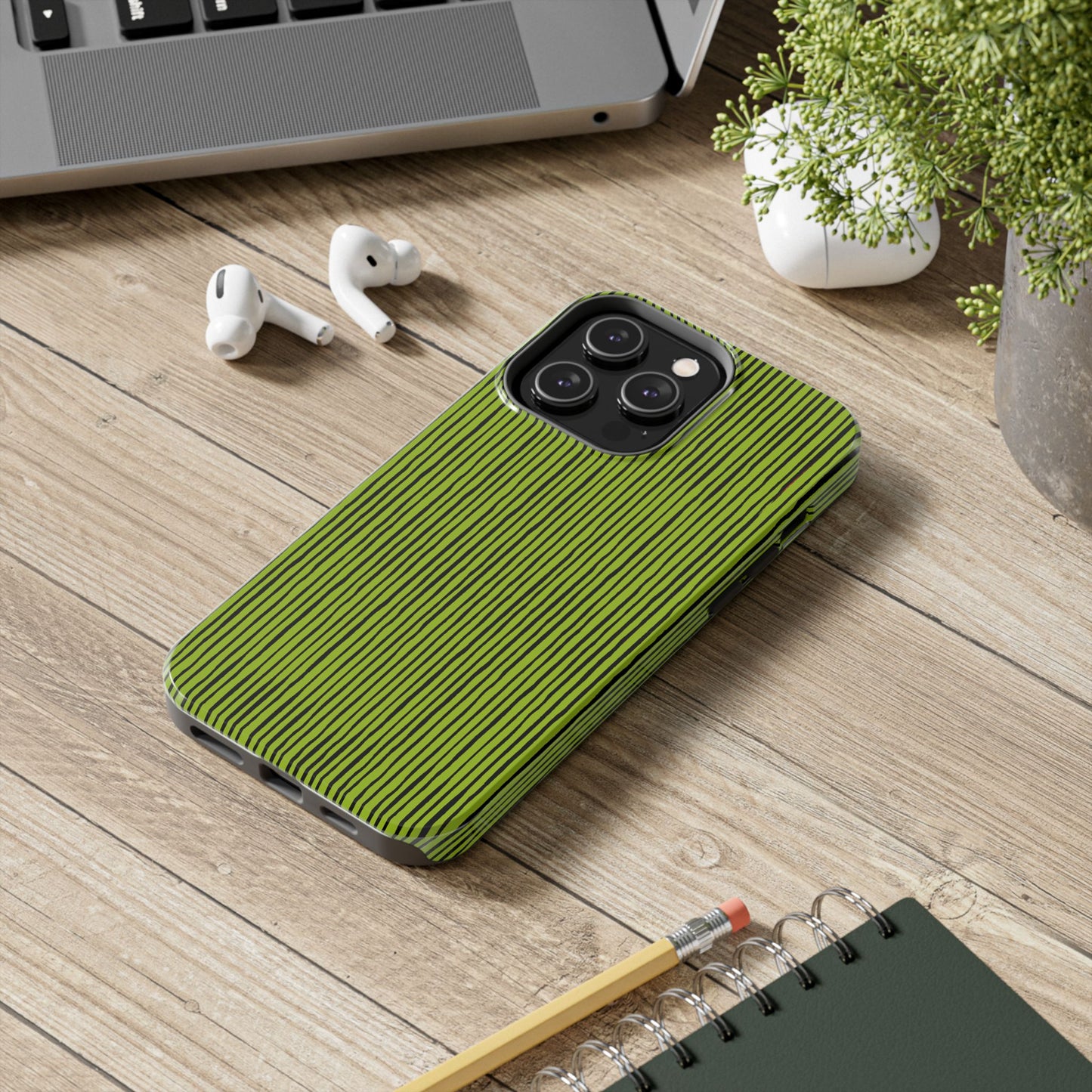 Quirky Pin Stripe Green / Black Phone Case