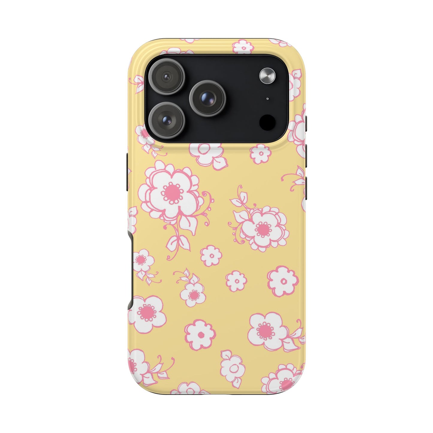 Pink Posies Yellow Phone Case