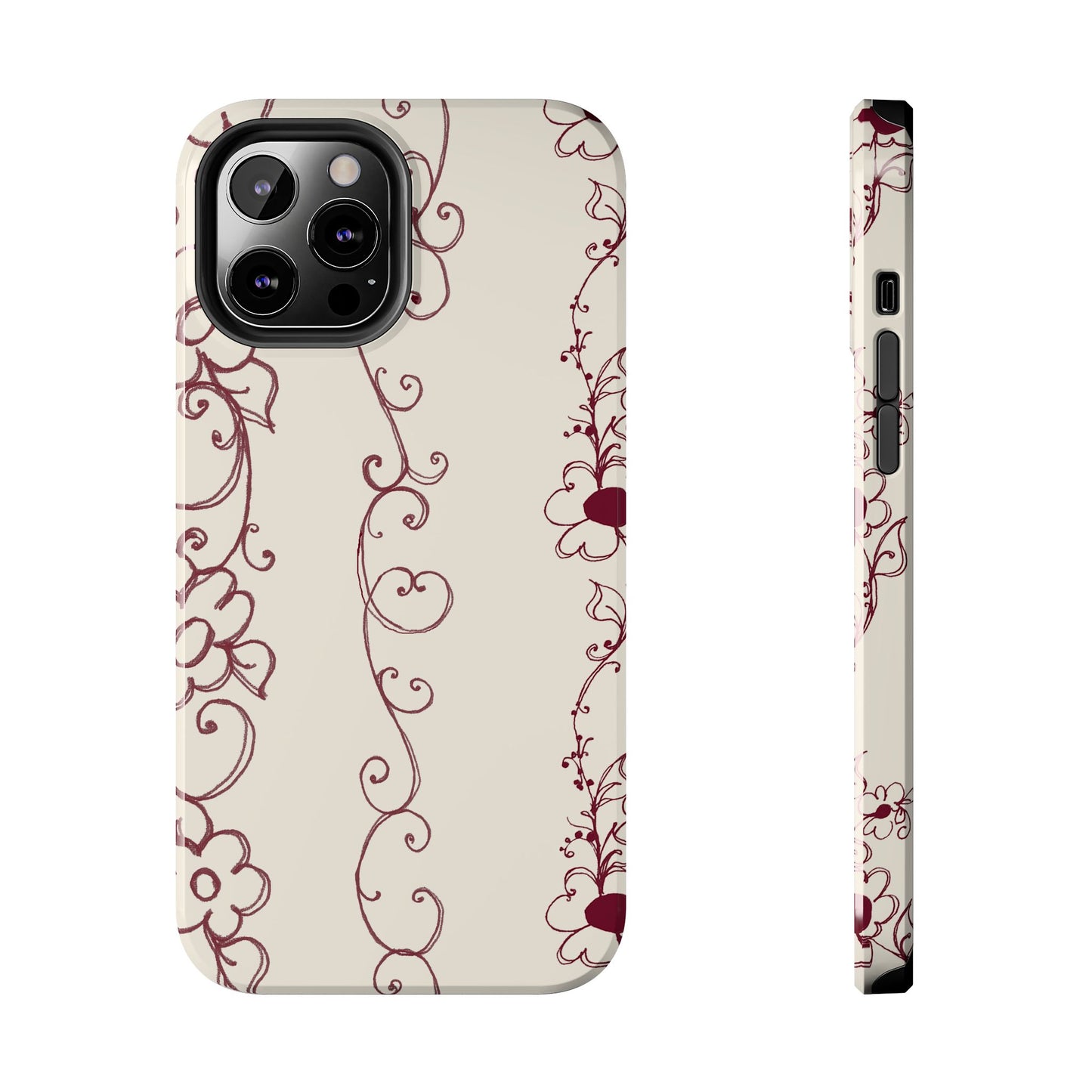 Scroll Flower Stripe Muslin / Red Phone Case