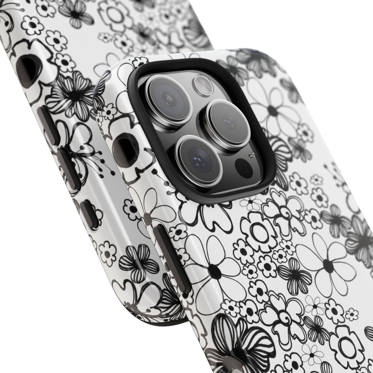 White and Black Flowers Phone Case