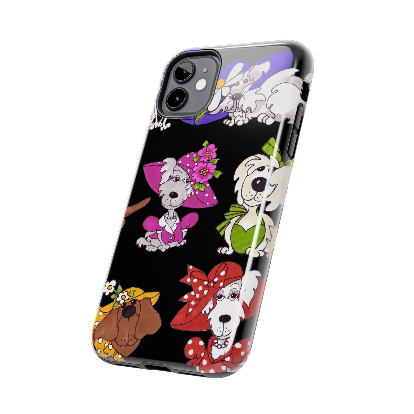 Fancy Dog Line Up Black Phone Case