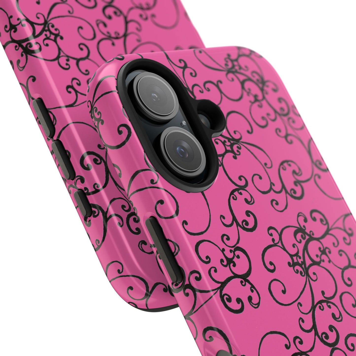 Elegant Scroll Pink / Black Phone Case