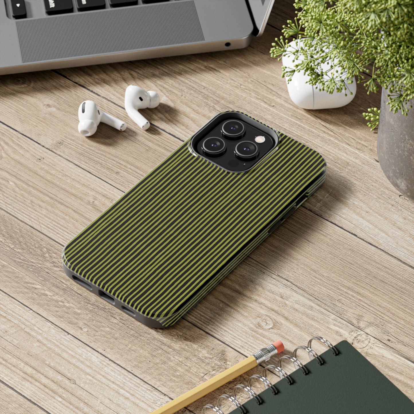 Happy Stripe Green / Black Phone Case