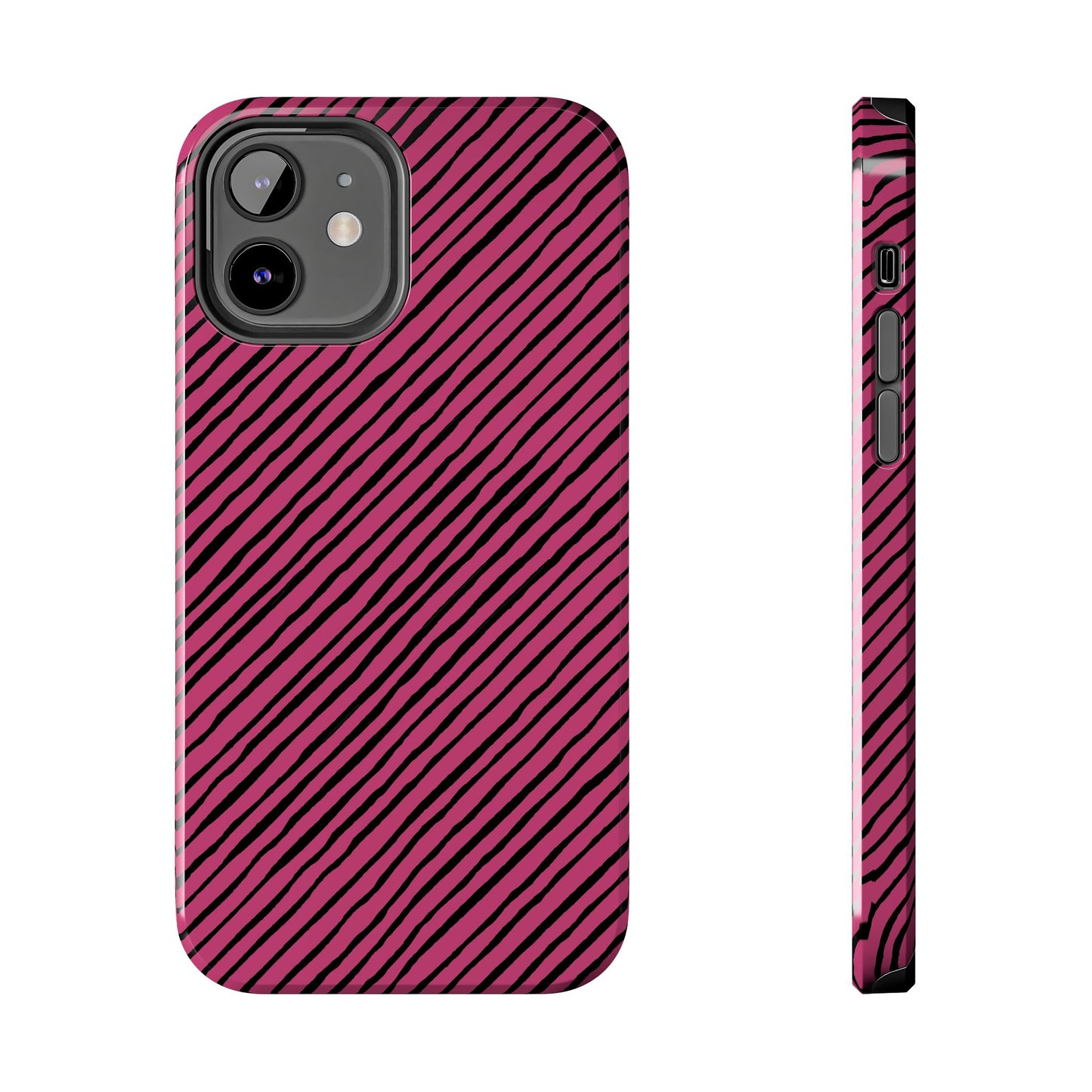 Quirky Bias Stripe Magenta / Black Phone Case