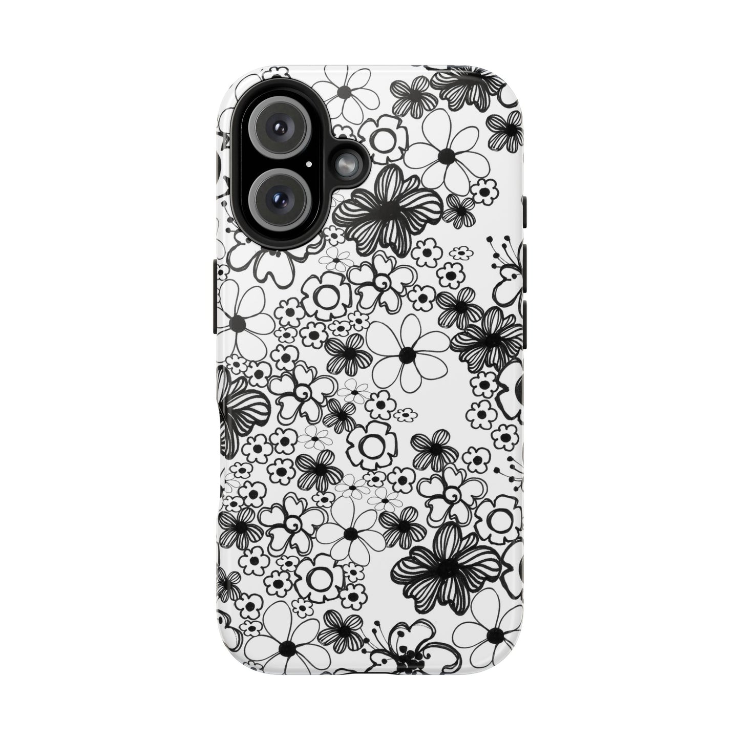 White and Black Flowers Phone Case