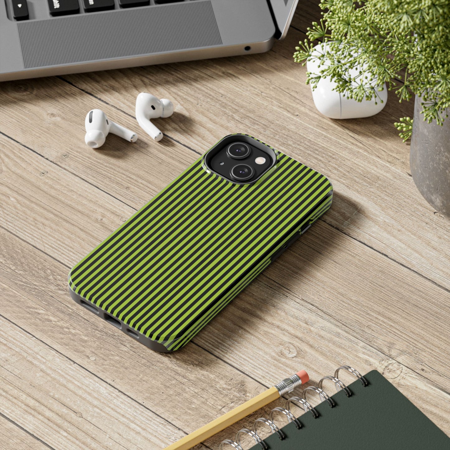Stripe Green / Black Phone Case
