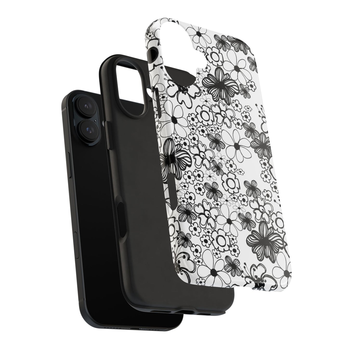 White and Black Flowers Phone Case