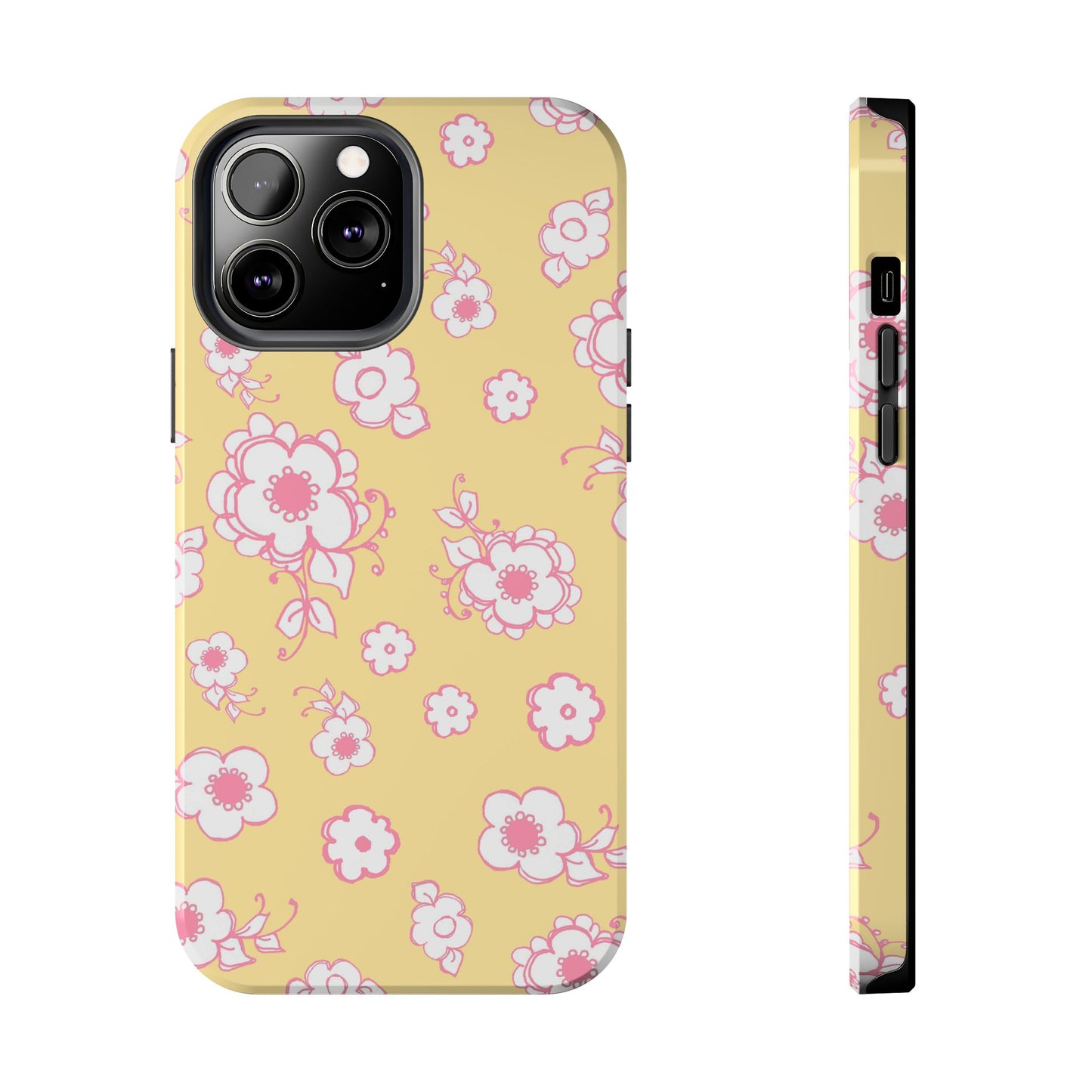 Pink Posies Yellow Phone Case