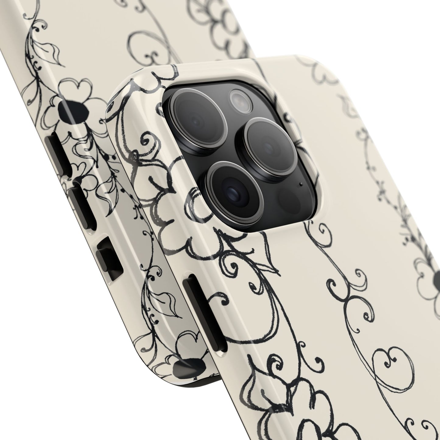 Scroll Flower Stripe Muslin / Black Phone Case