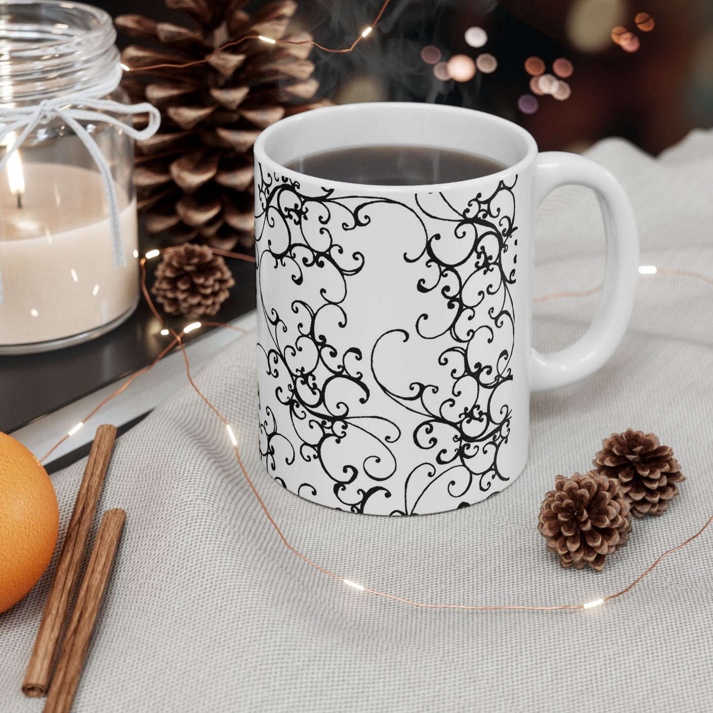 Elegant Scroll White / Black Cup