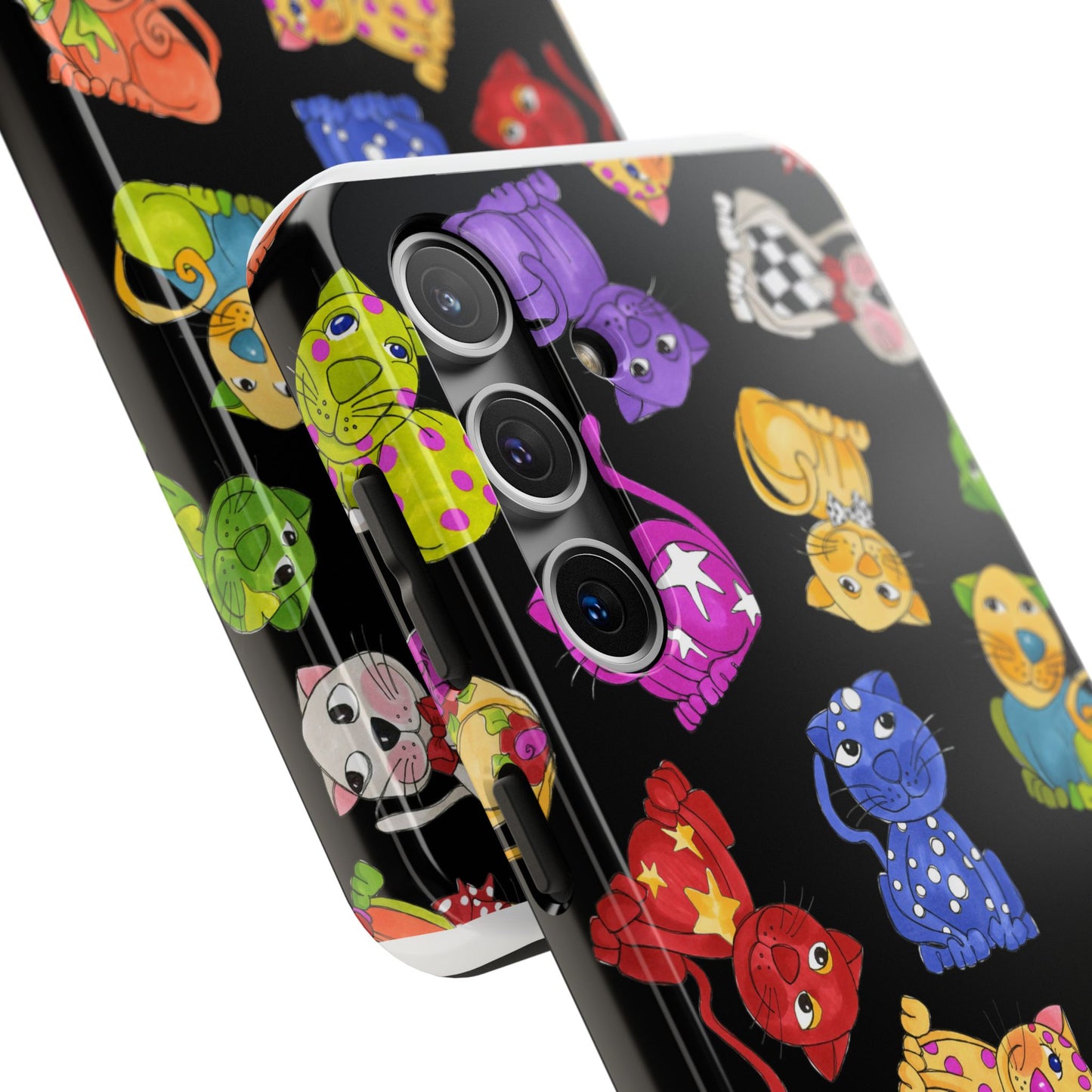 Tossed Happy Cats Black Phone Case