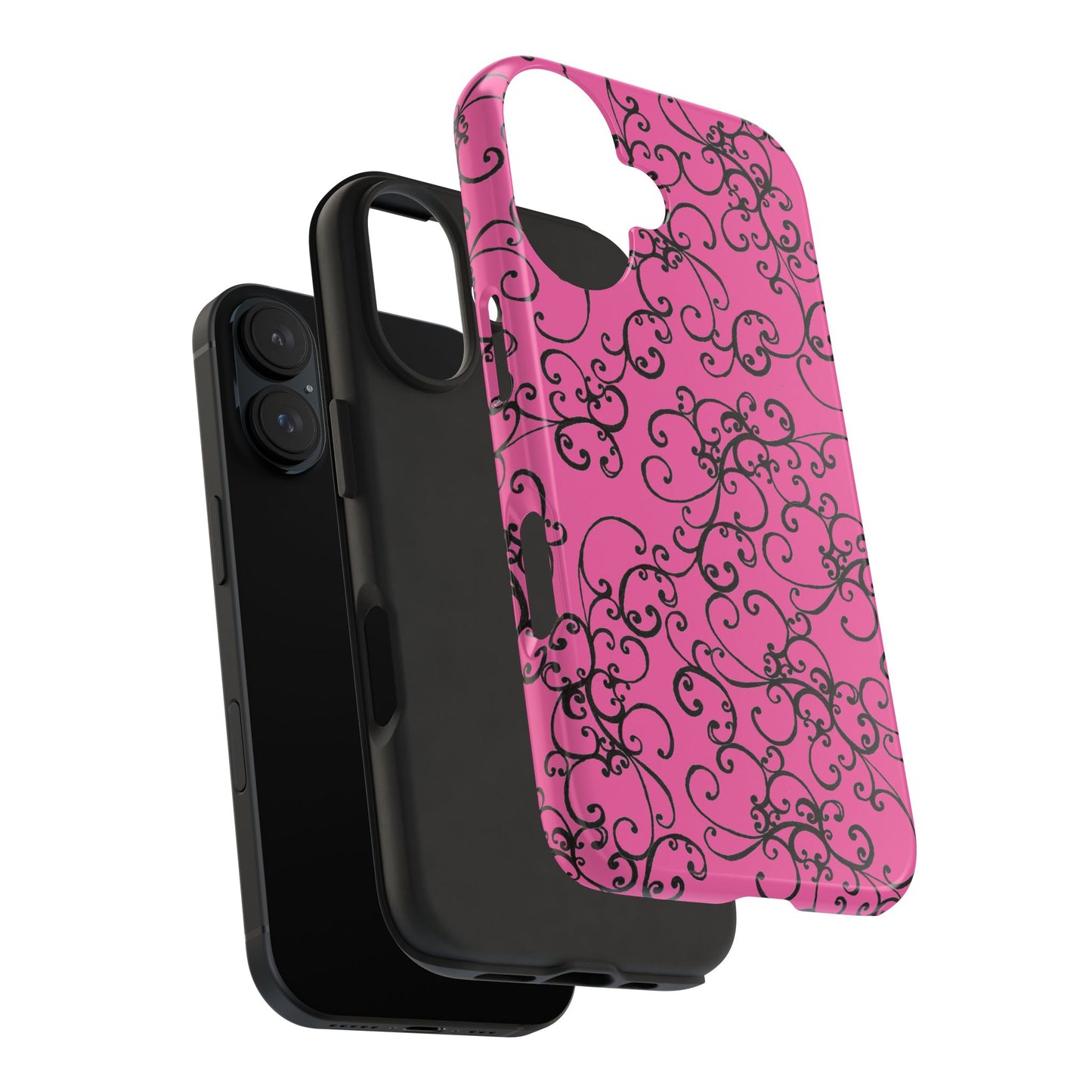 Elegant Scroll Pink / Black Phone Case