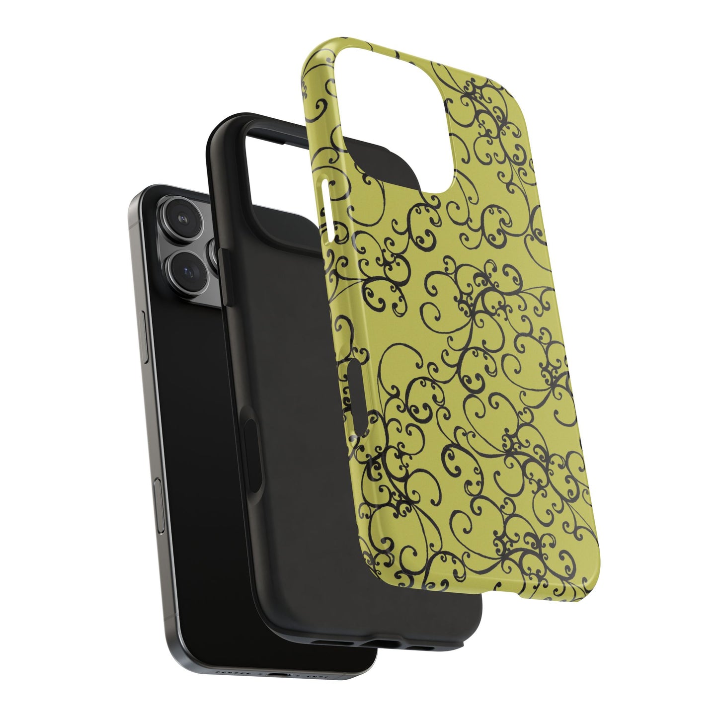 Elegant Scroll Green / Black Phone Case