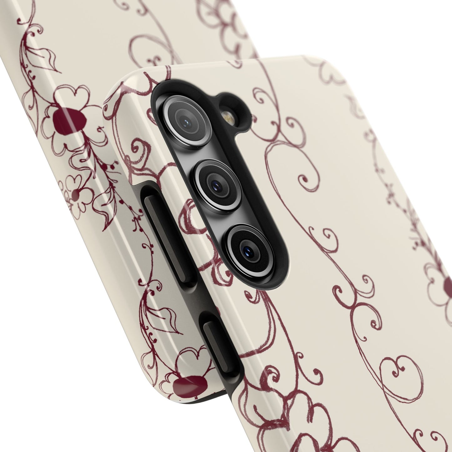 Scroll Flower Stripe Muslin / Red Phone Case