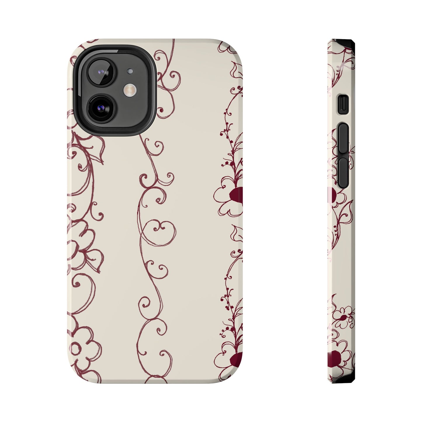 Scroll Flower Stripe Muslin / Red Phone Case