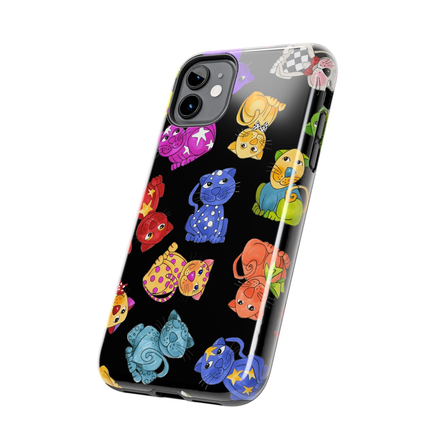Tossed Happy Cats Black Phone Case