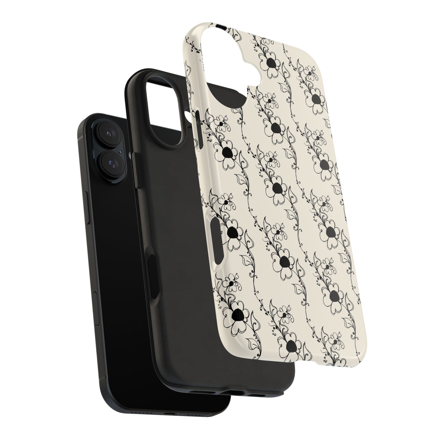 Diagonal Daisies Ivory / Black Phone Case