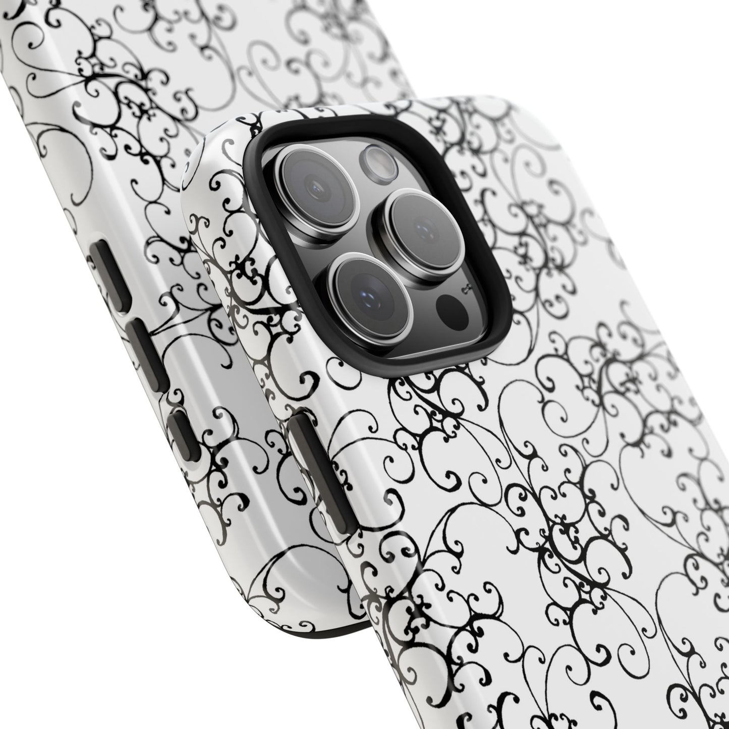 Elegant Scroll White / Black Phone Case