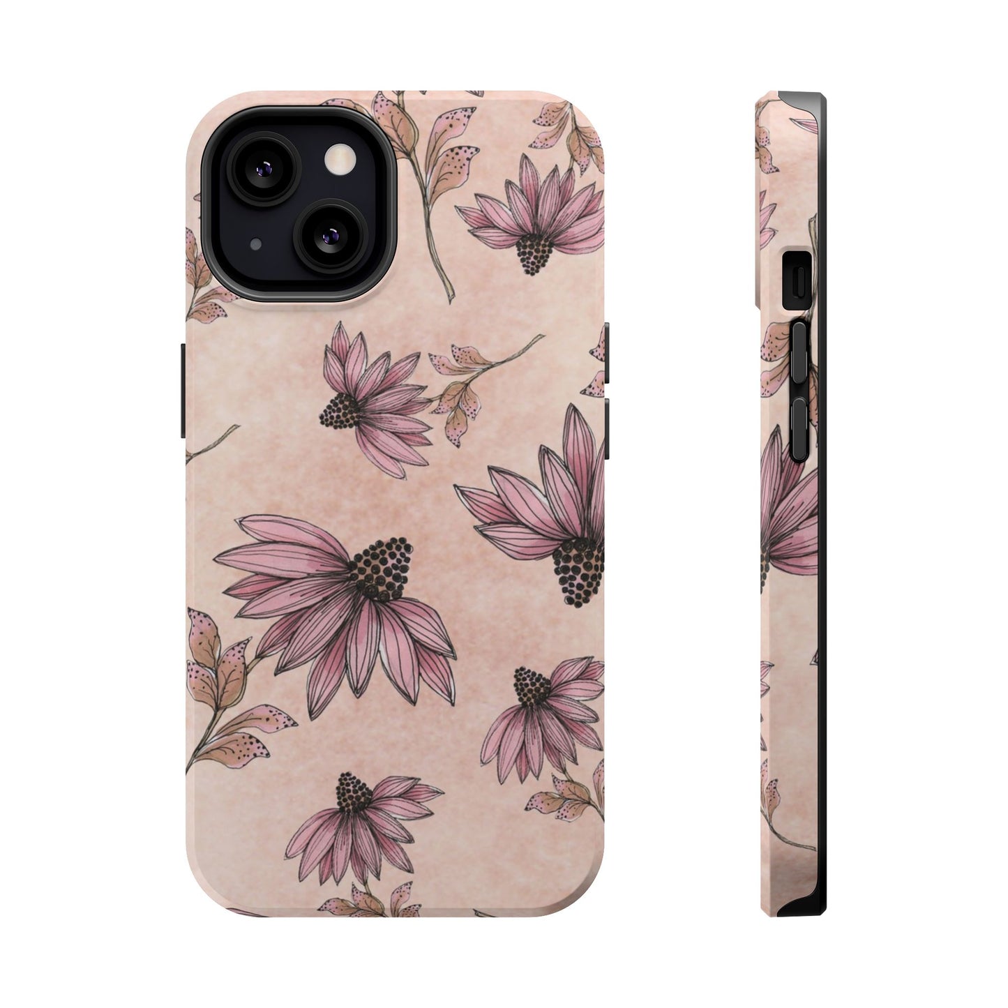 Wild Cone Flowers Pink Marble Phone Case