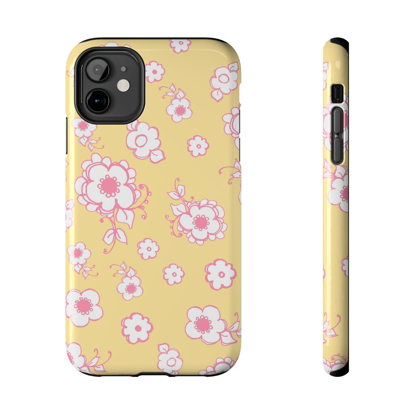 Pink Posies Yellow Phone Case