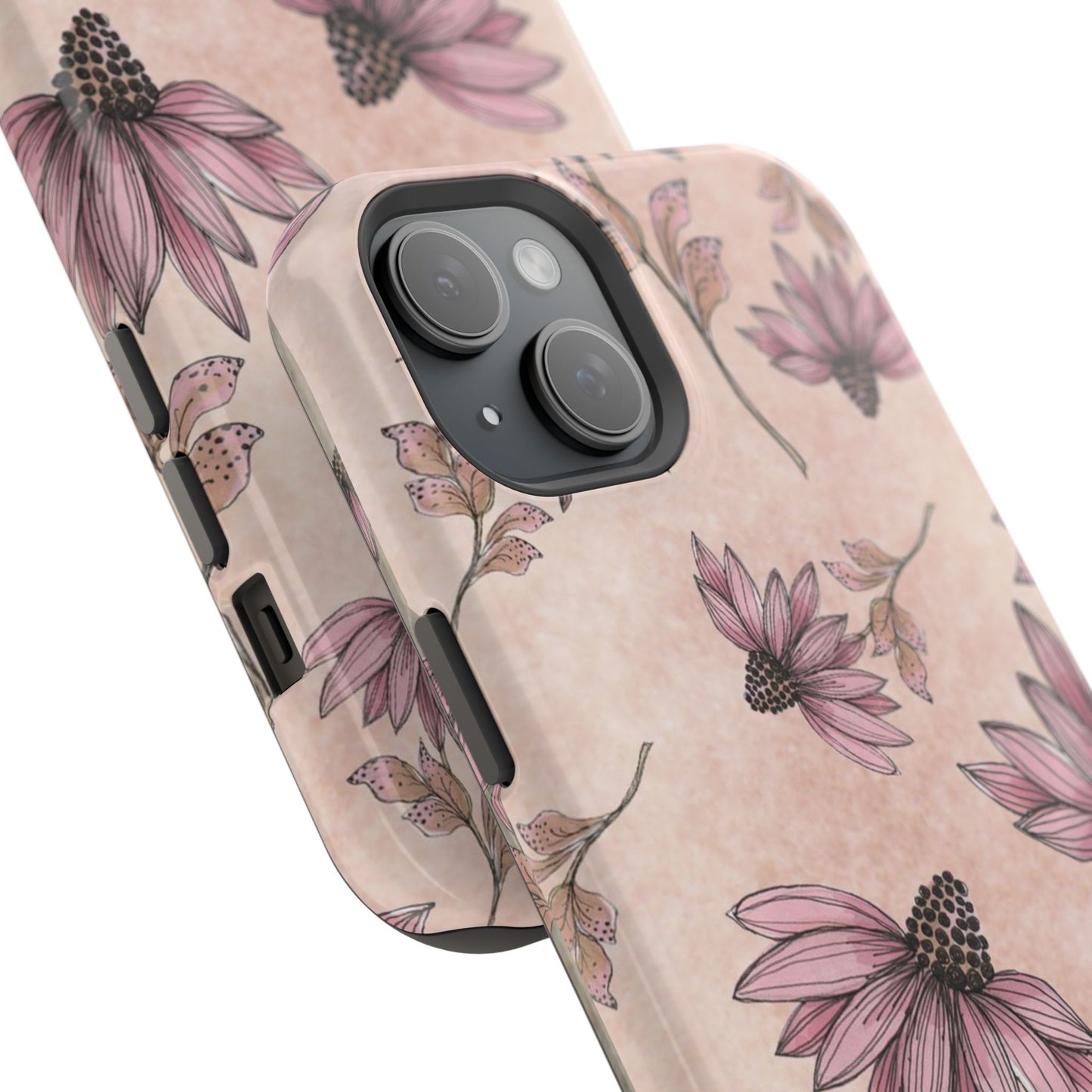 Wild Cone Flowers Pink Marble Phone Case