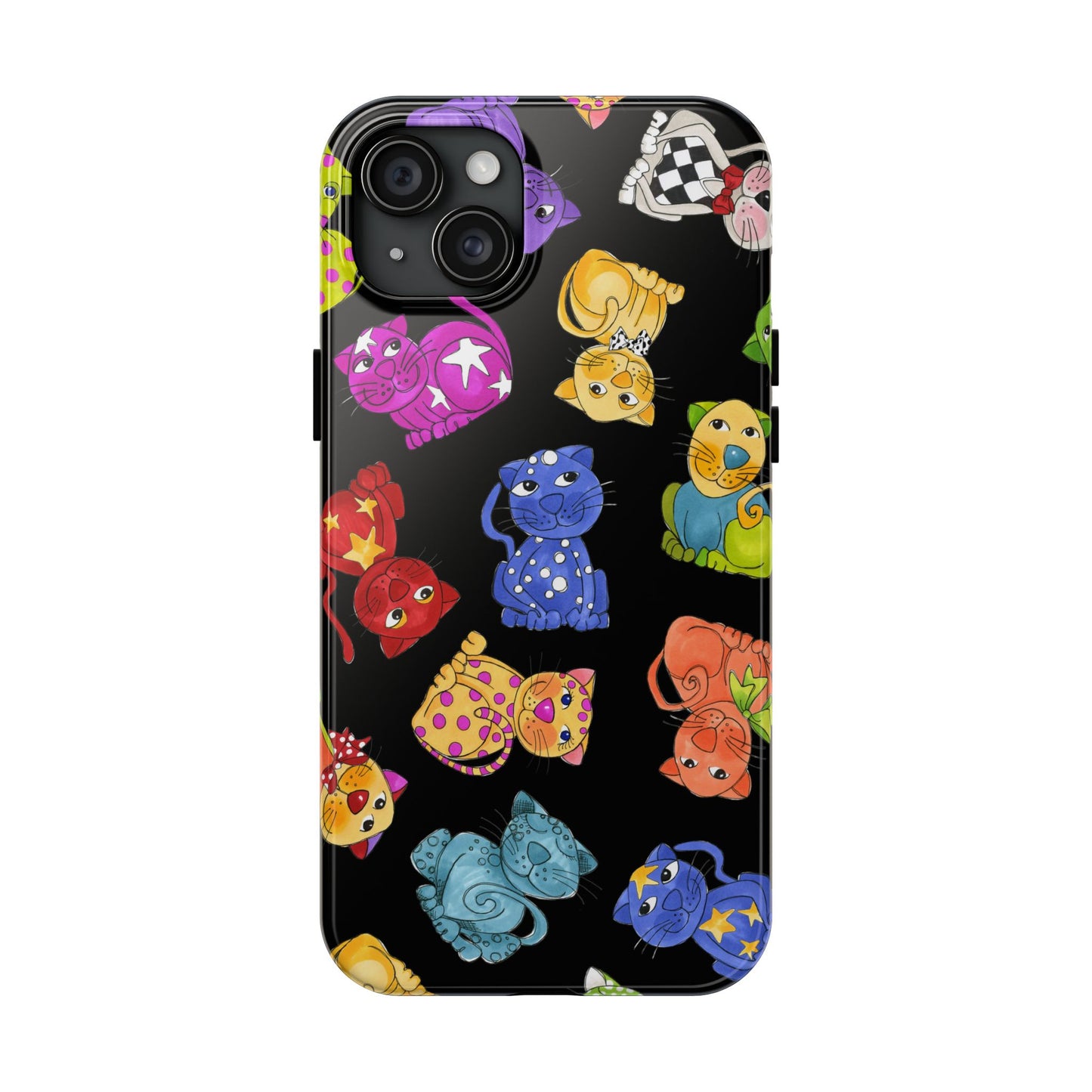 Tossed Happy Cats Black Phone Case