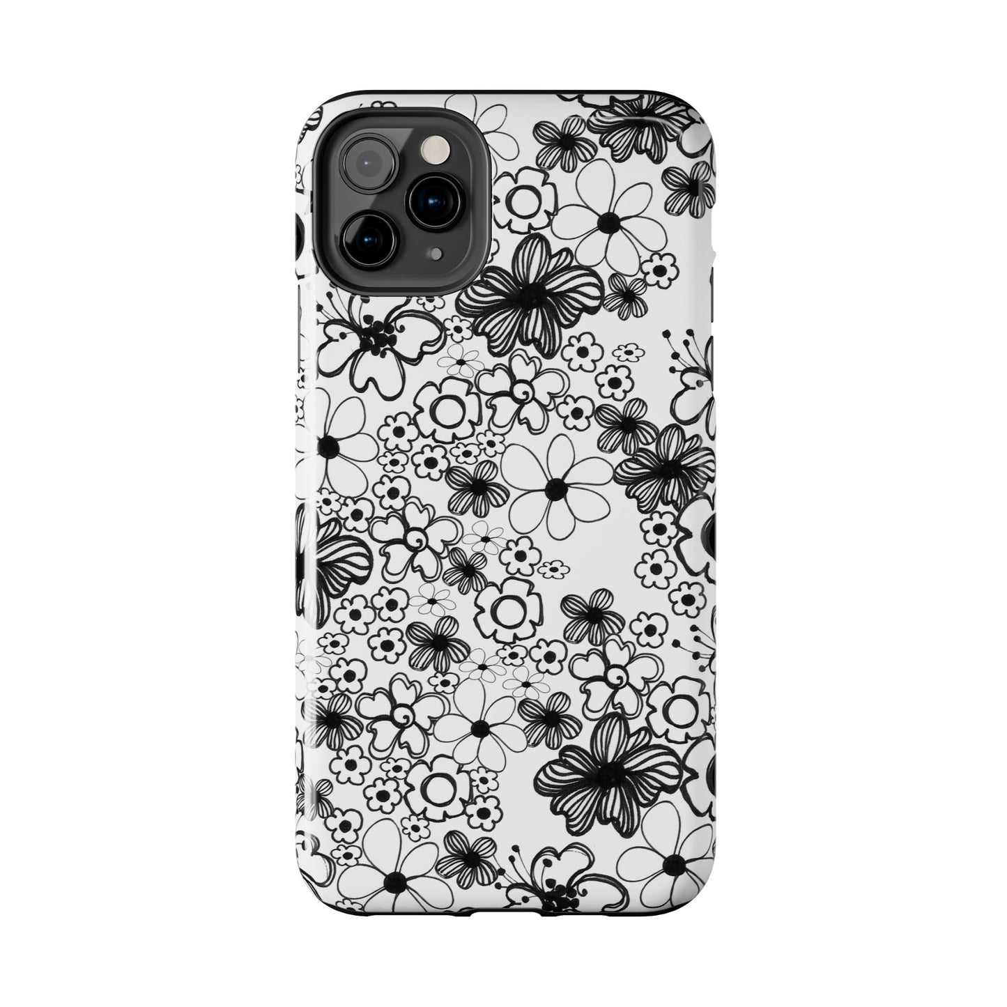 White and Black Flowers Phone Case