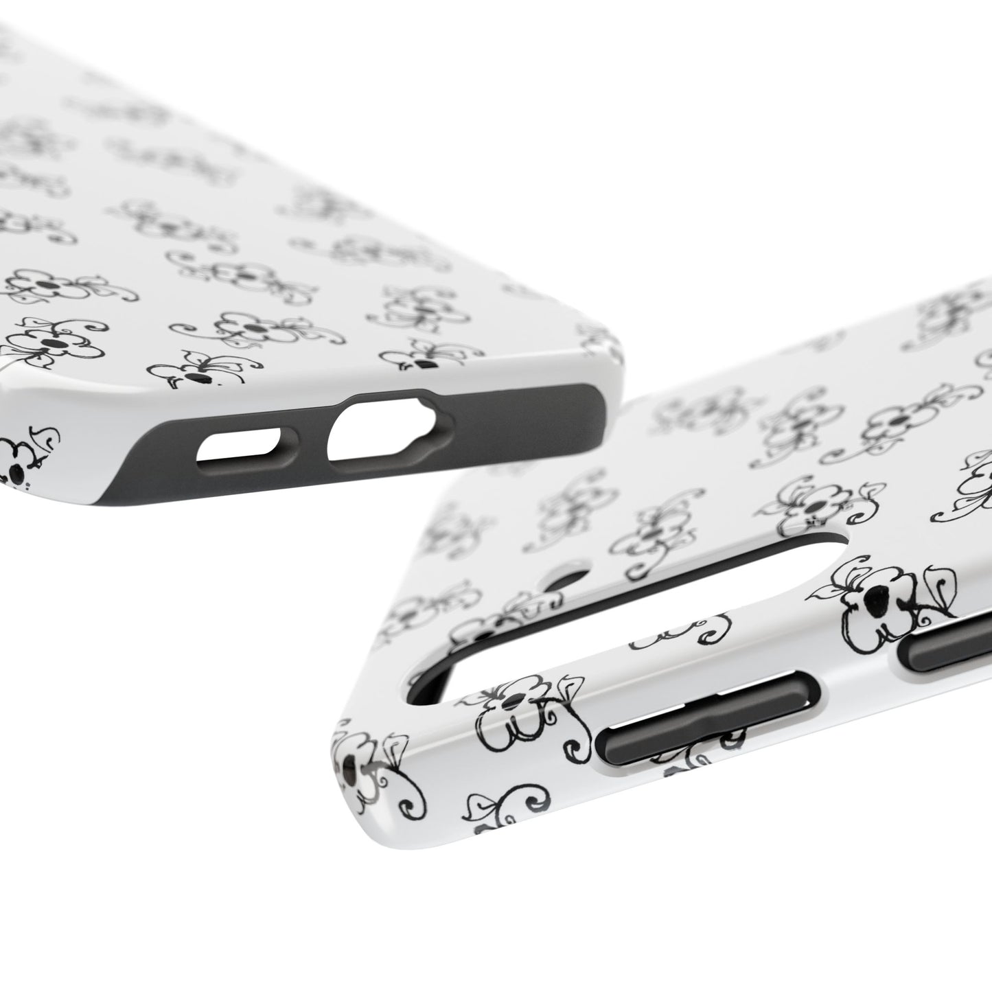 Daisy Scroll White / Black Phone Case
