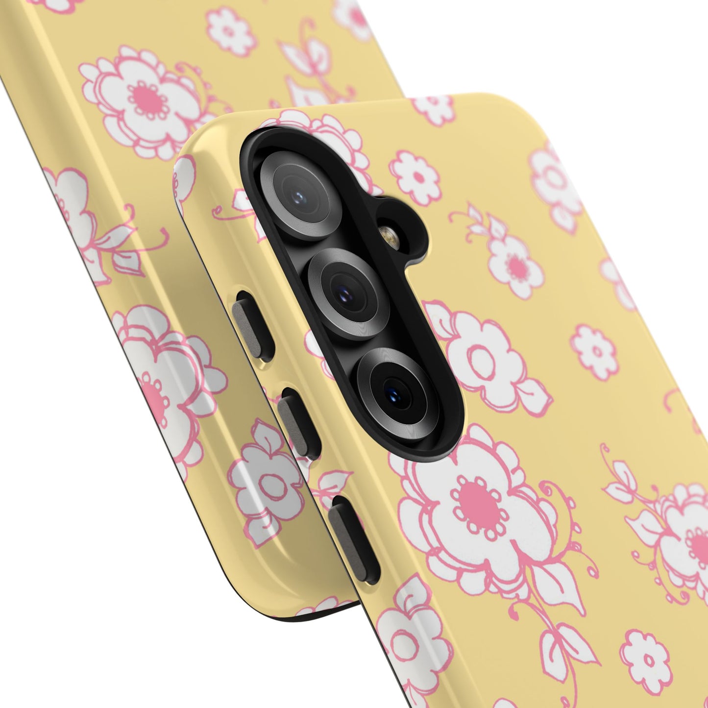 Pink Posies Yellow Phone Case