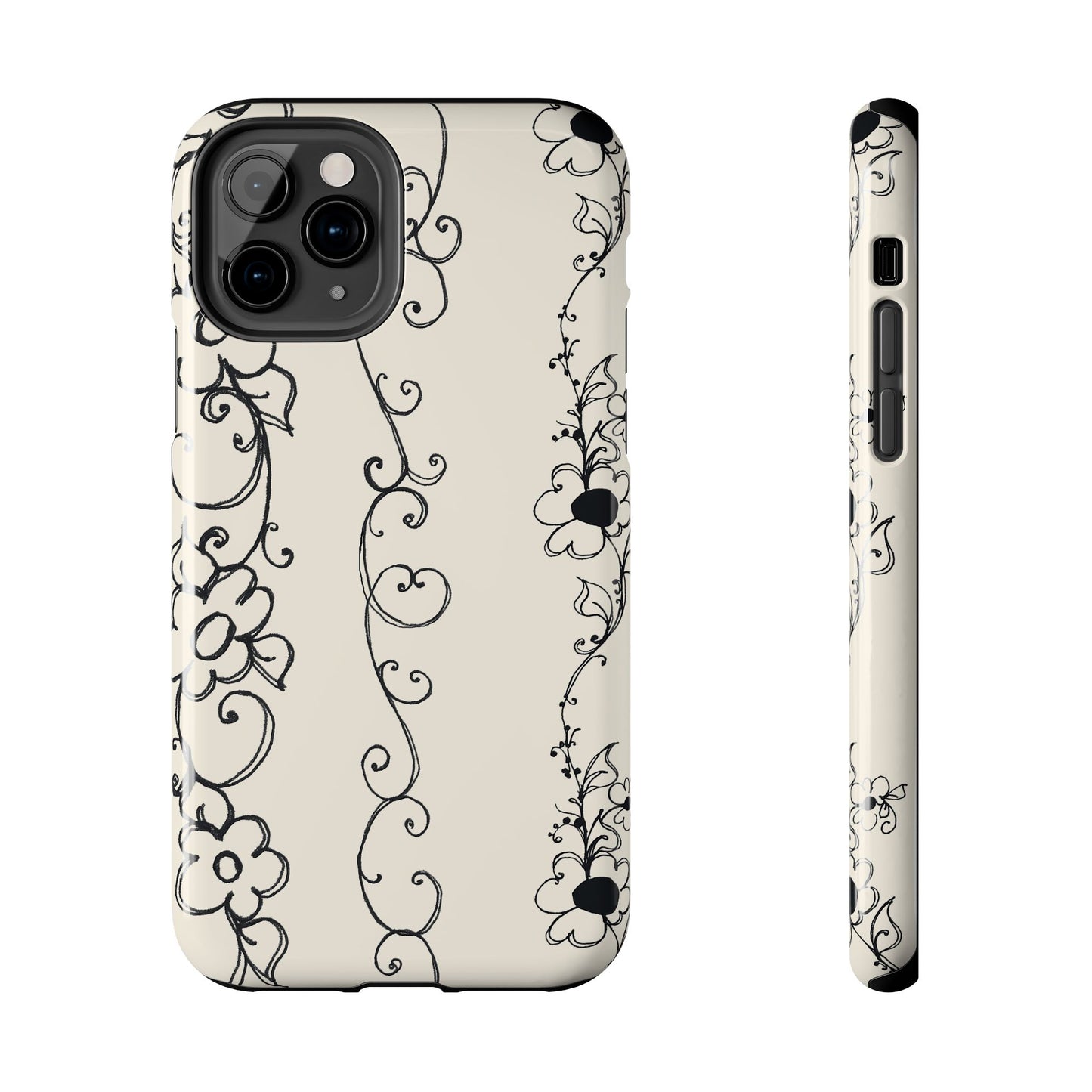 Scroll Flower Stripe Muslin / Black Phone Case