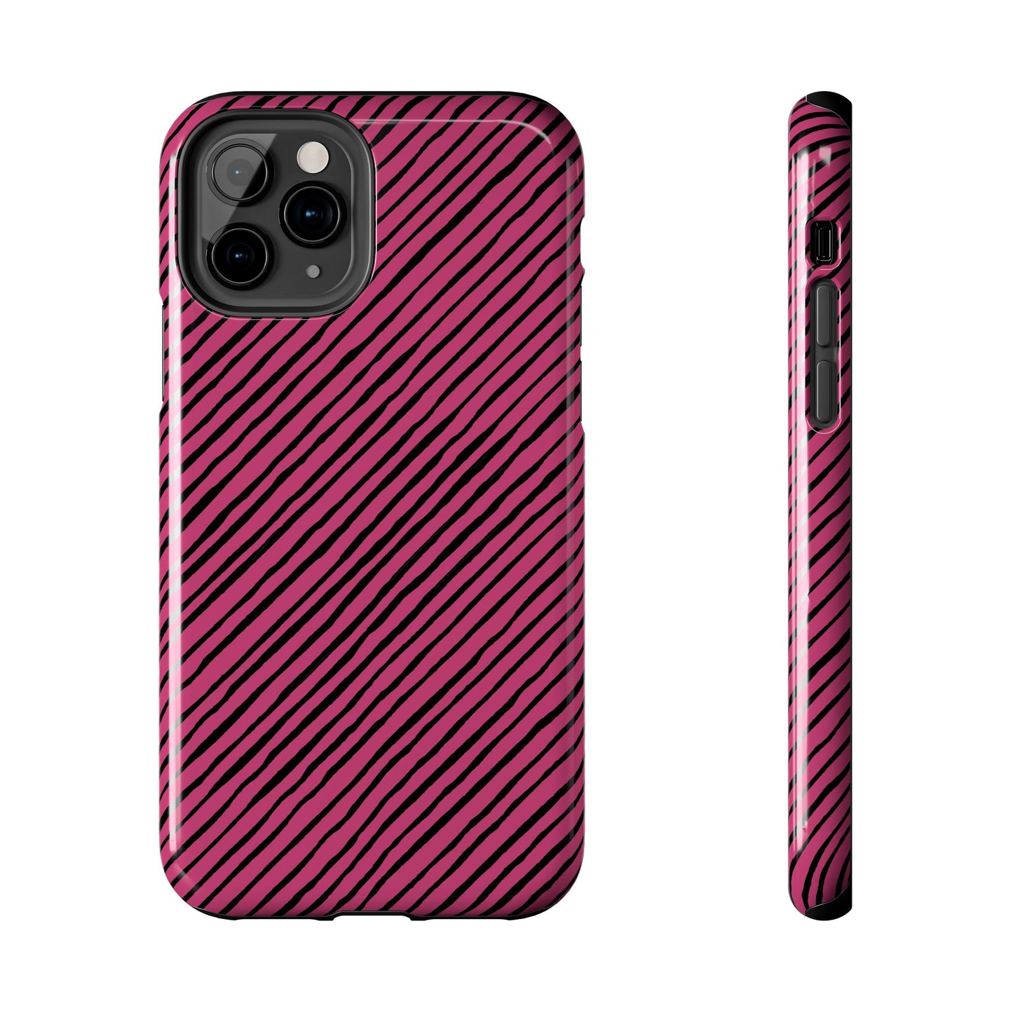Quirky Bias Stripe Magenta / Black Phone Case