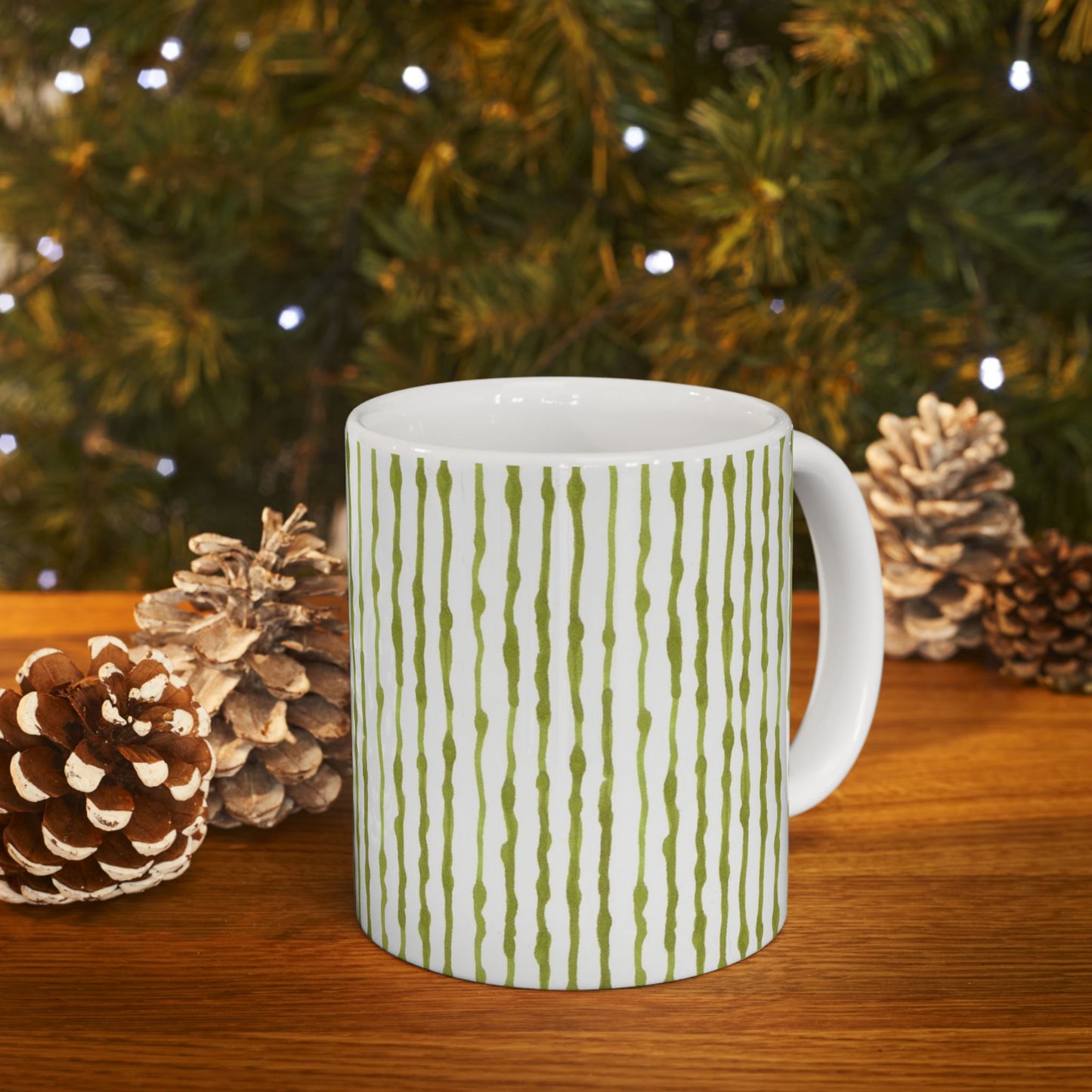 Faux Seersucker White / Green Cup