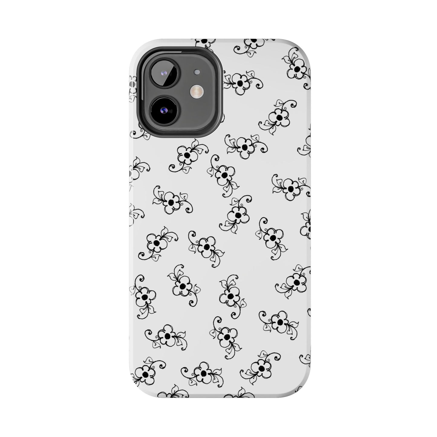 Daisy Scroll White / Black Phone Case