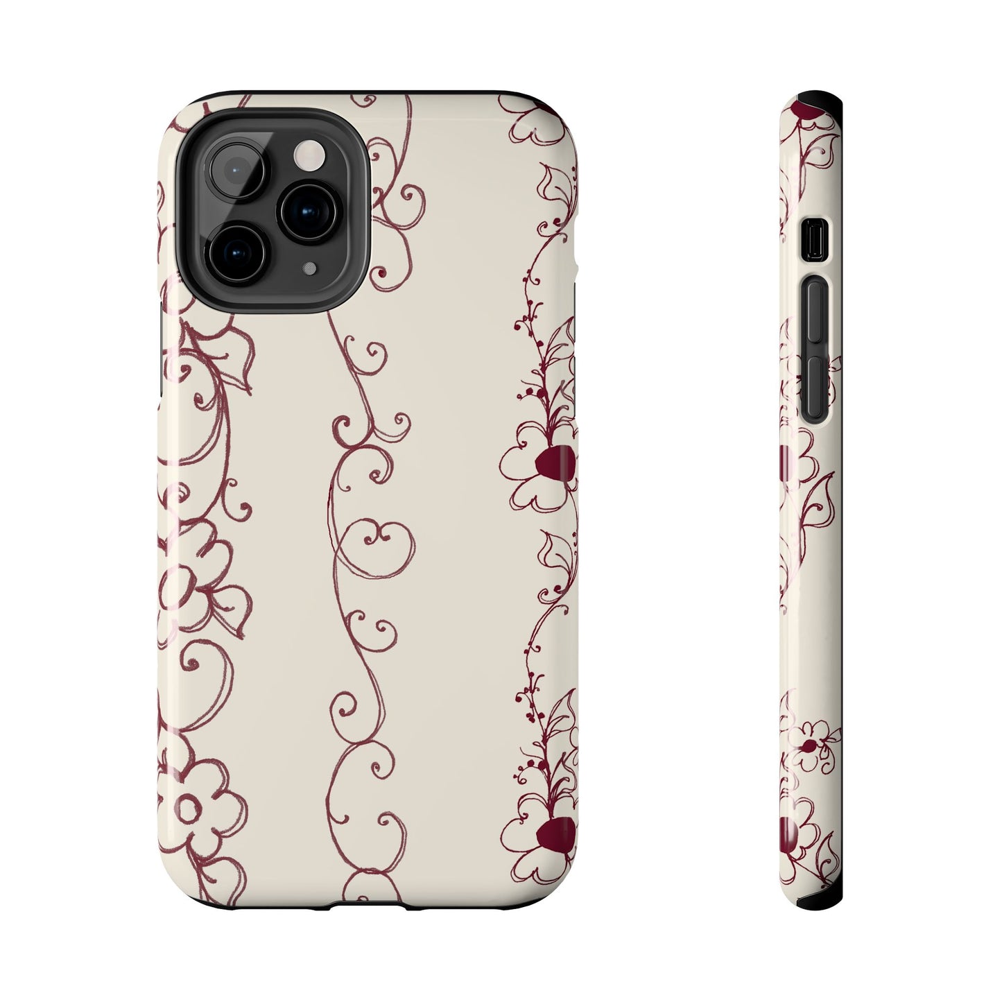Scroll Flower Stripe Muslin / Red Phone Case