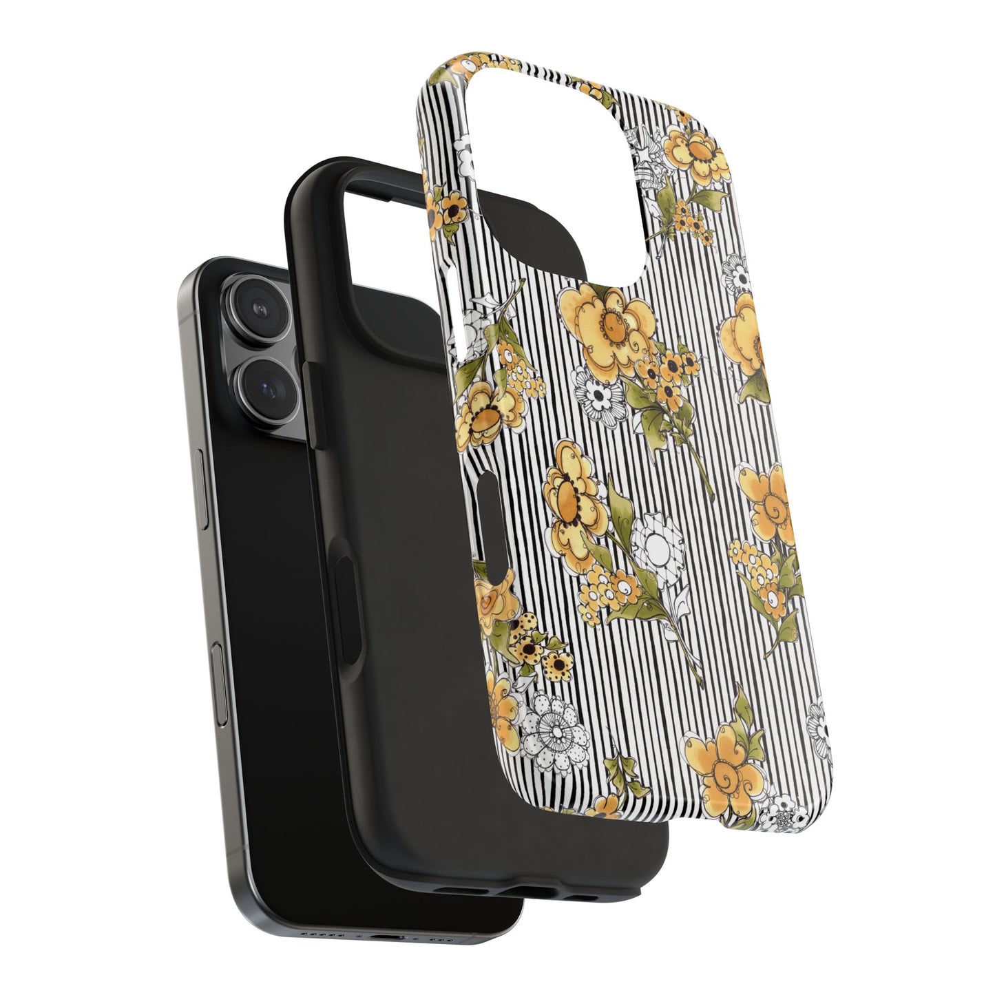 Bee Floral White / Black Phone Case