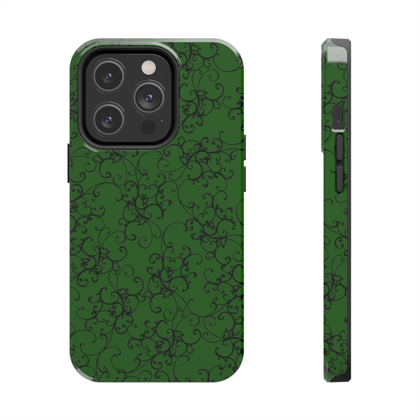 Elegant Scroll Dark Green / Black Phone Case