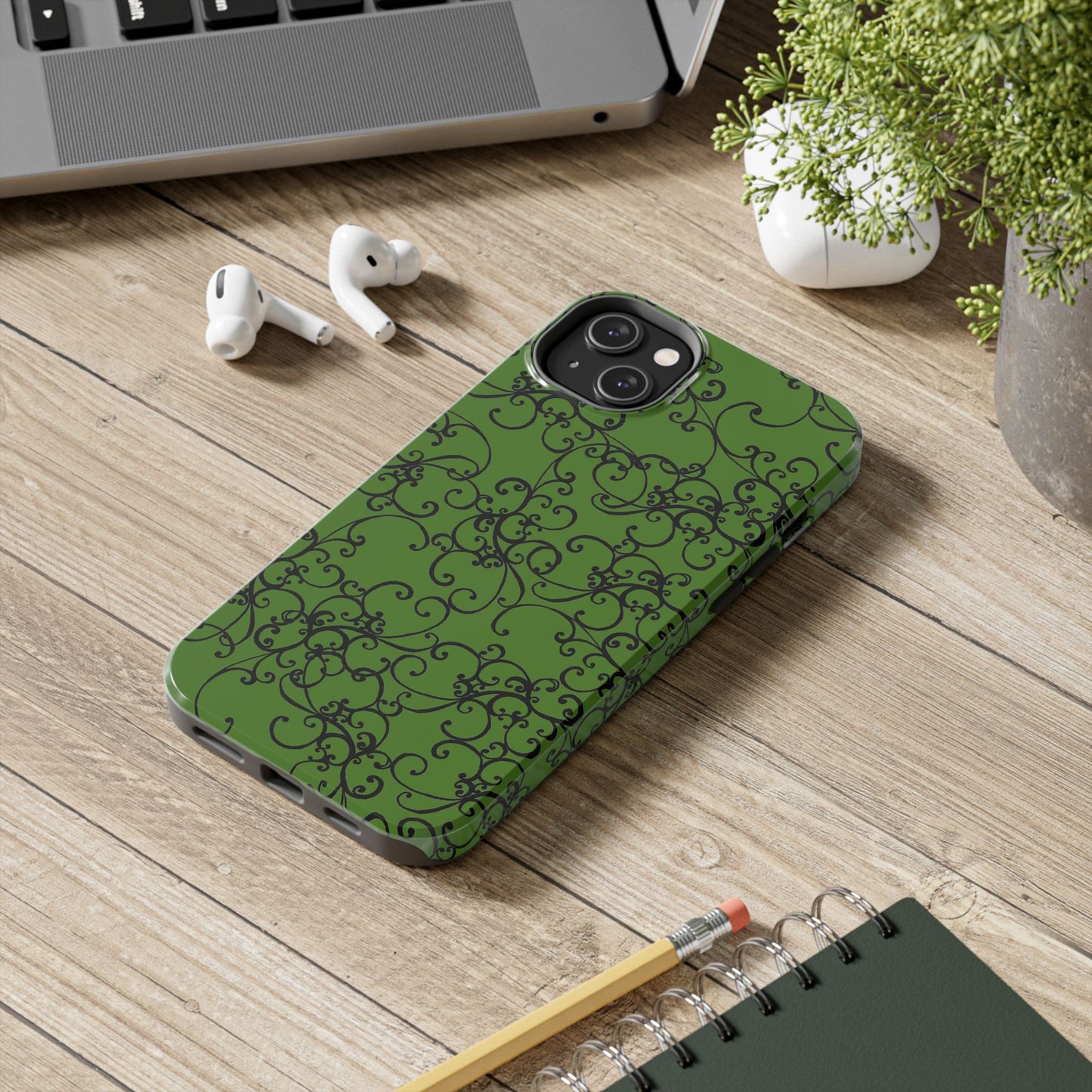Elegant Scroll Green / Black Phone Case