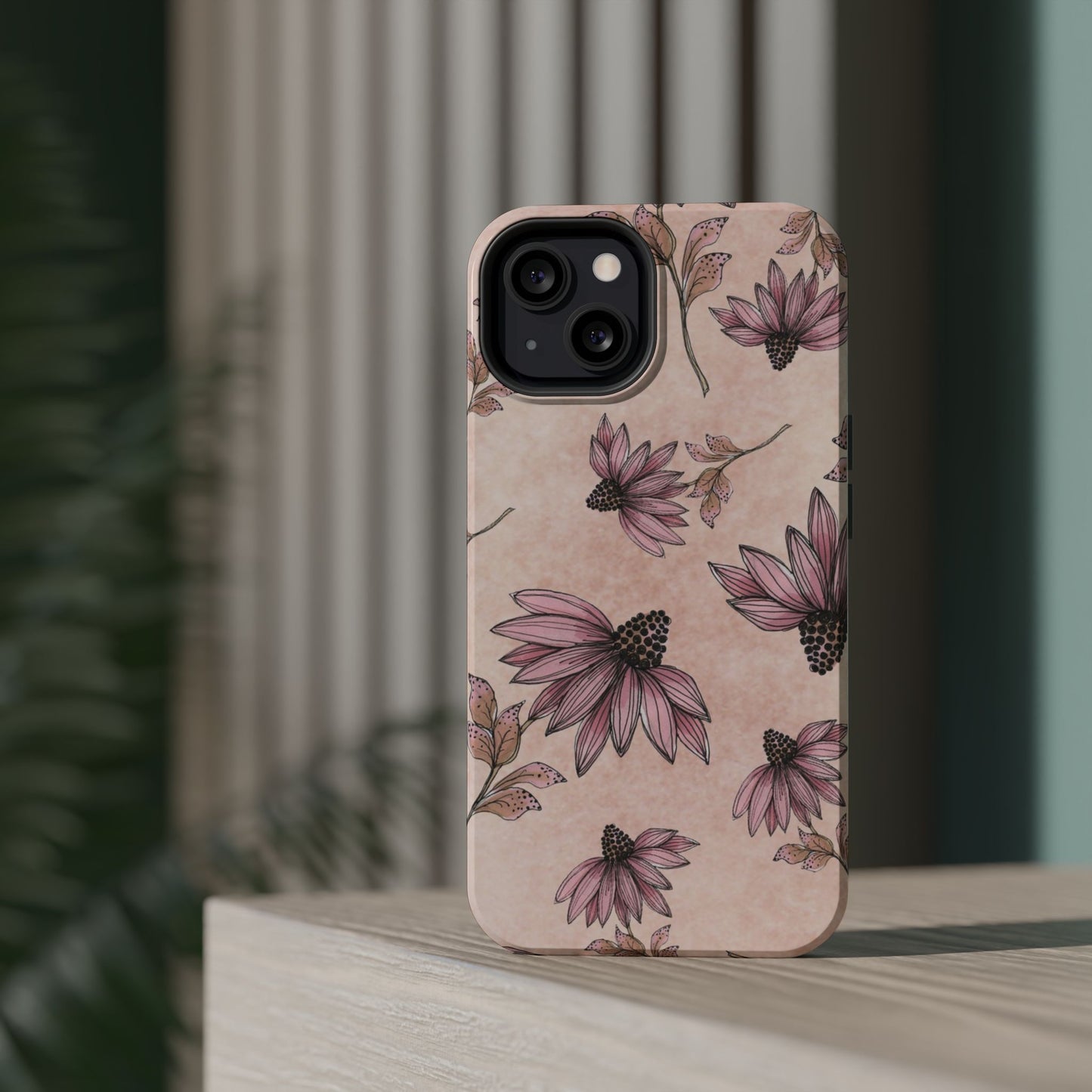 Wild Cone Flowers Pink Marble Phone Case
