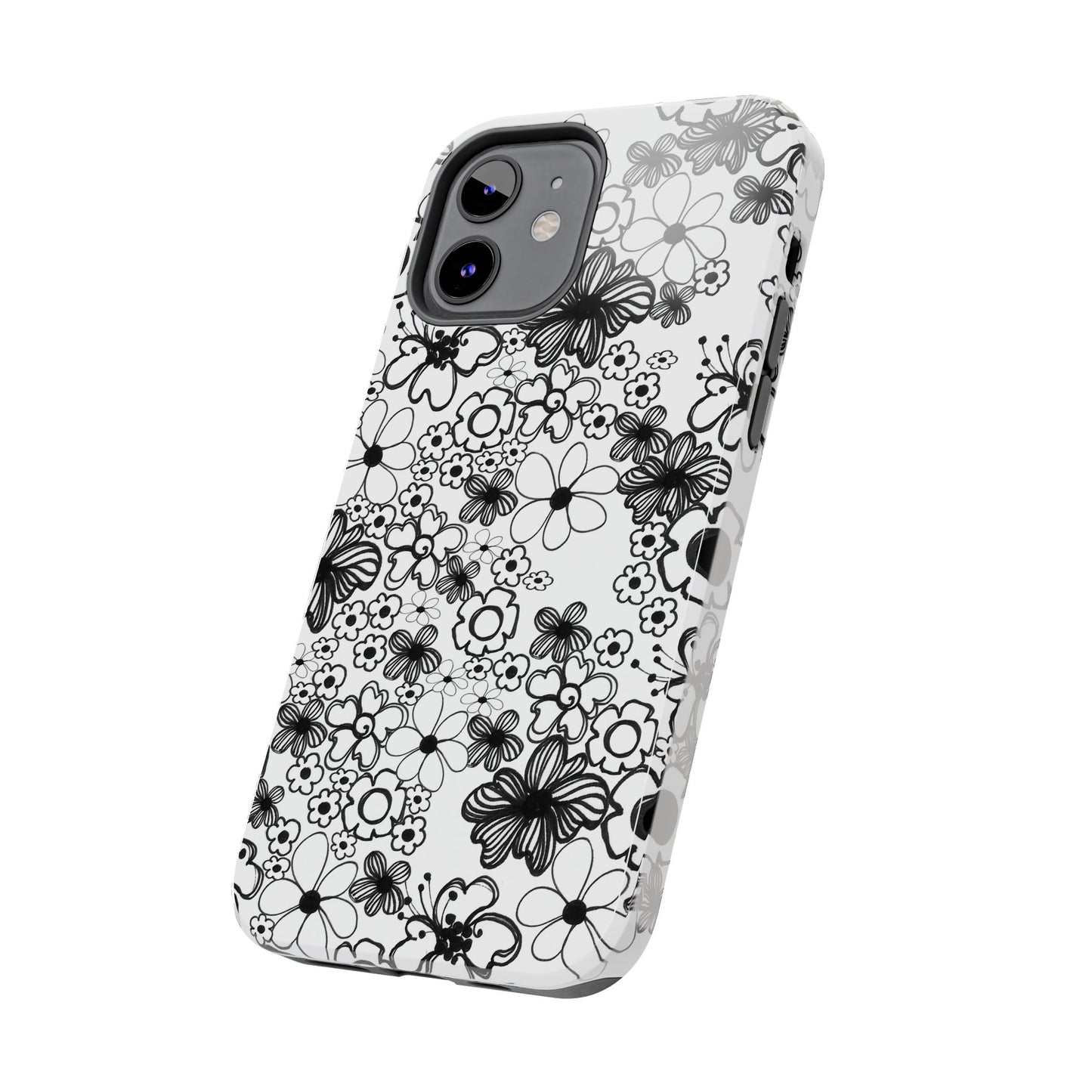 White and Black Flowers Phone Case