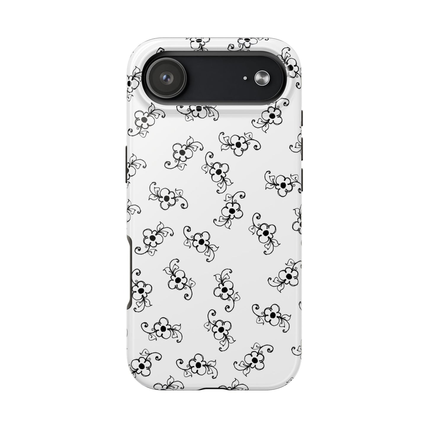 Daisy Scroll White / Black Phone Case