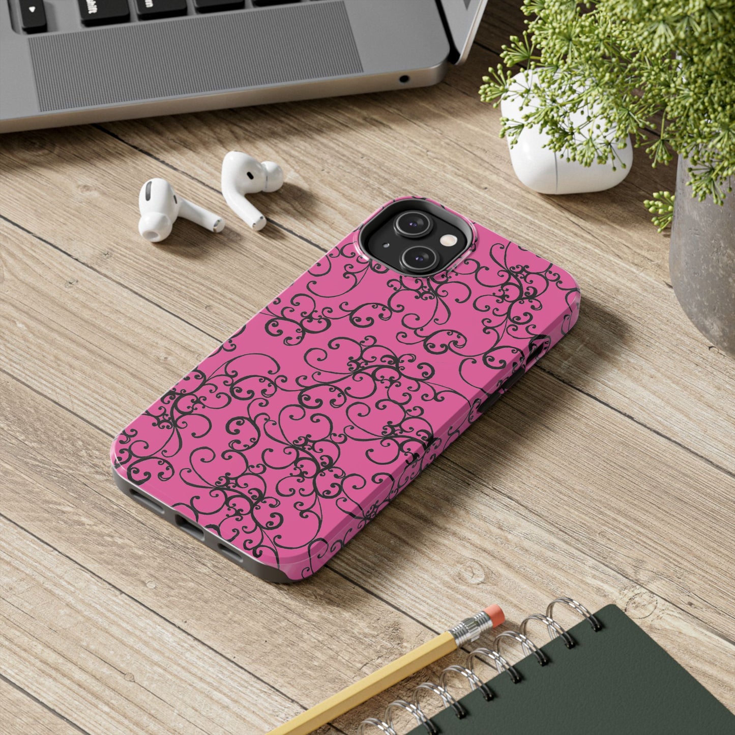 Elegant Scroll Pink / Black Phone Case