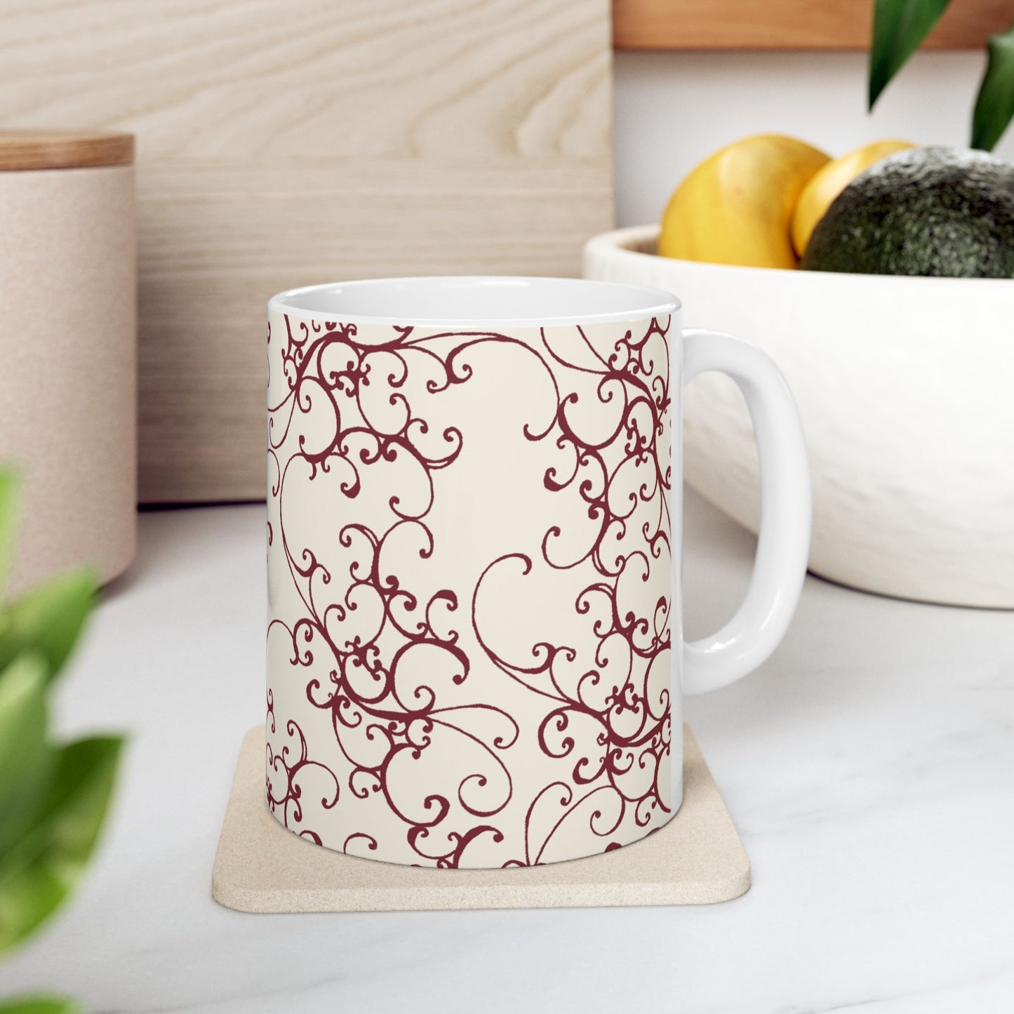 Elegant Scroll Ivory / Red Cup