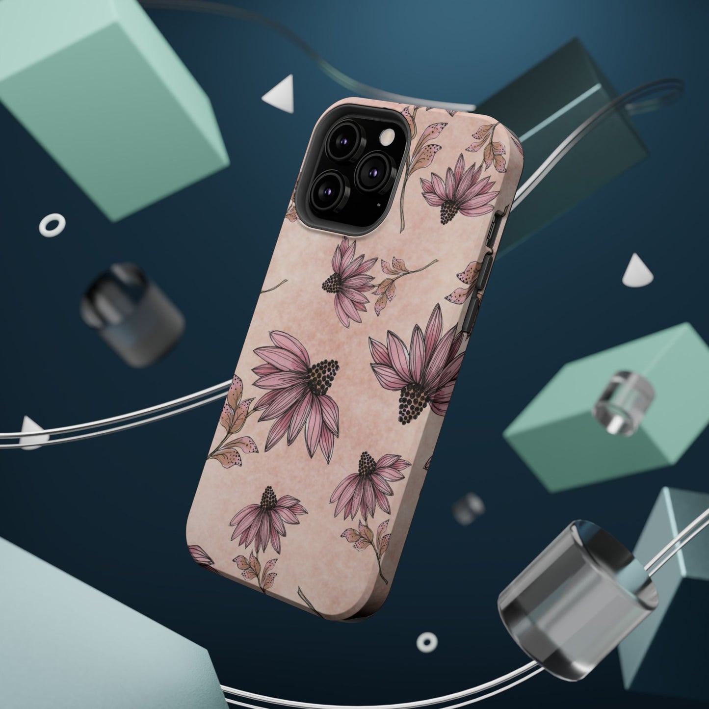 Wild Cone Flowers Pink Marble Phone Case